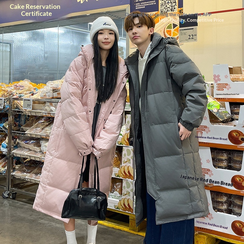 Erkek Kış Ekstra Uzun Diz Üstü Ceket Erkek Kalınlaştırılmış Zhonxi Mont Çift Stil Siyah Beyaz Kaz Tüyü Sanat Sınavı_voghion.com