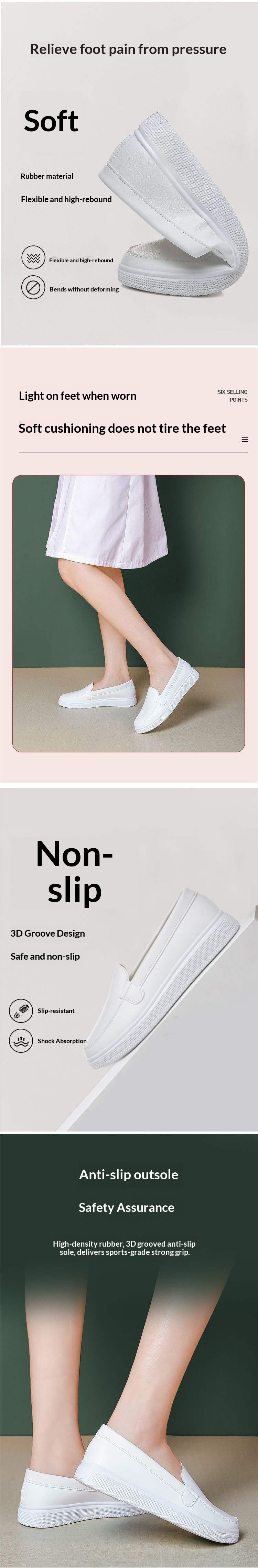 ShoeGlobe ShoeGlobe Nurse Women Soft Sole Leather Surface Flat Non-Tiring Foot Hospital Anti-Slip White Round Toe Breathable Deodorant Work_voghion.com