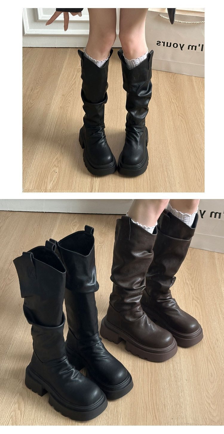 ShoeGlobe High Tube Fashion V Slim Thick Sole Autumn Winter 2025 Vielseitige Reitstiefel mit hohem Schaft und dicker Sohle_voghion.com