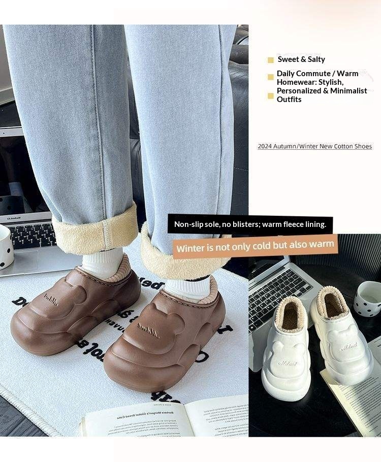 ShoeGlobe ShoeGlobe Waterproof Slippers Winter 2025 New Fleece-Lined Warm Non-Slip Nurse Cotton Shoes For Women_voghion.com