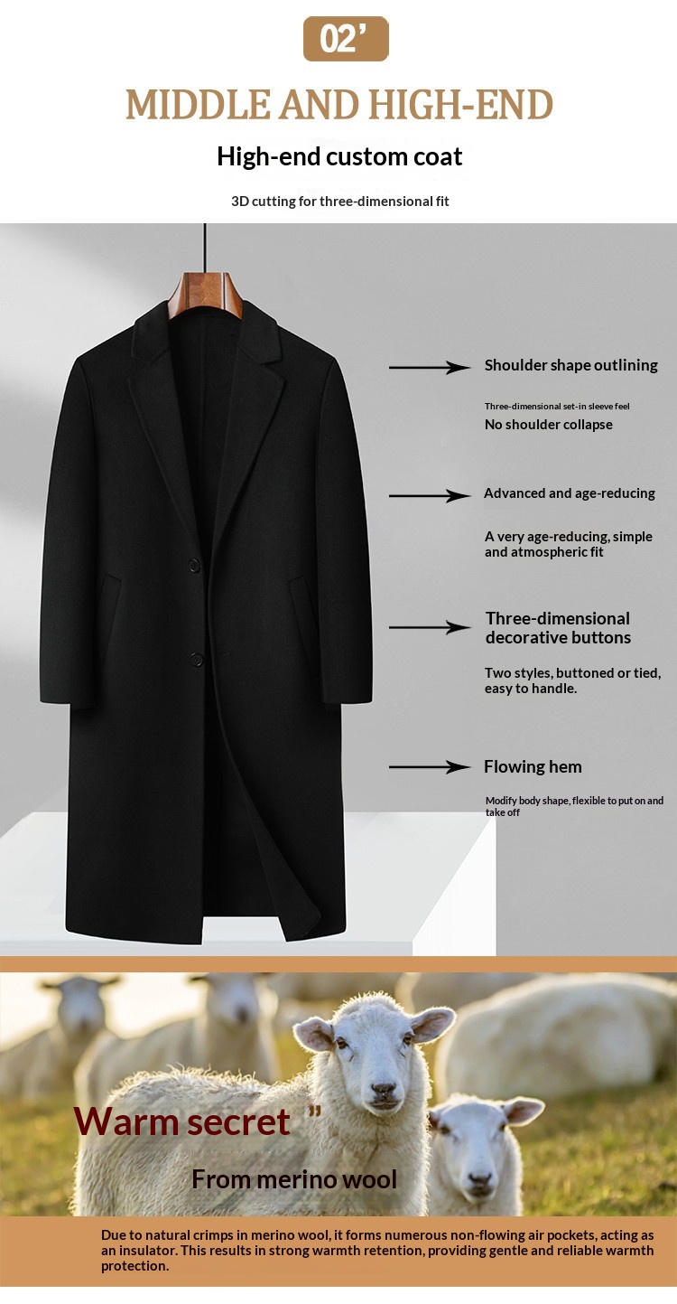 boy Boy Autumn Winter High-End Men's Bathrobe Style Long Over-the-Knee Double-Sided Cashmere With Tie Camel Wool Woolen Trench_voghion.com