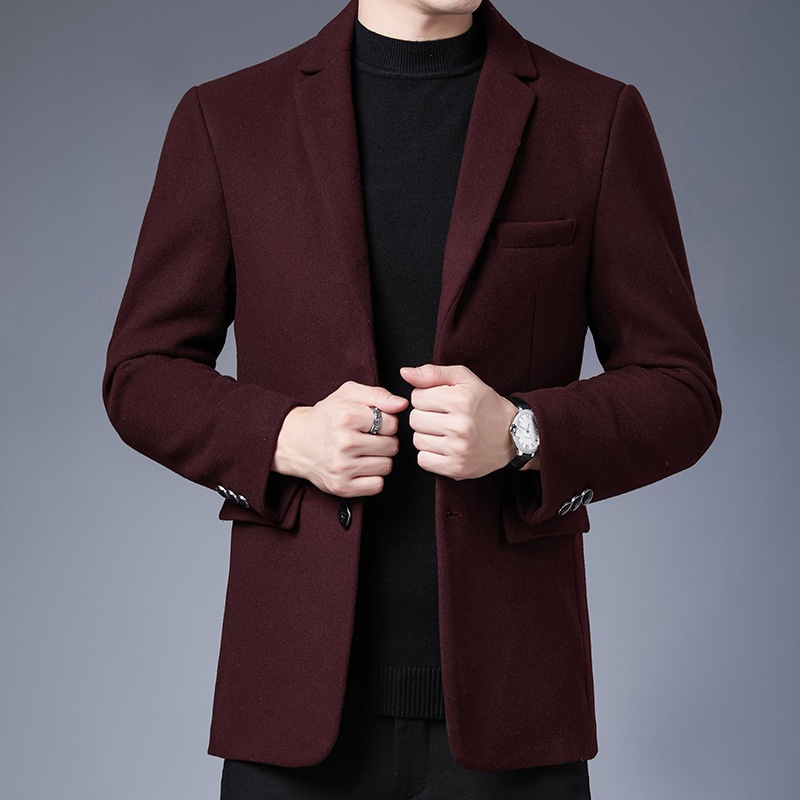 boy Boy Business Casual 2023 Autumn Winter Short Suit Solid Color Lapel Middle-aged Gentleman Wool Men's Coat_voghion.com
