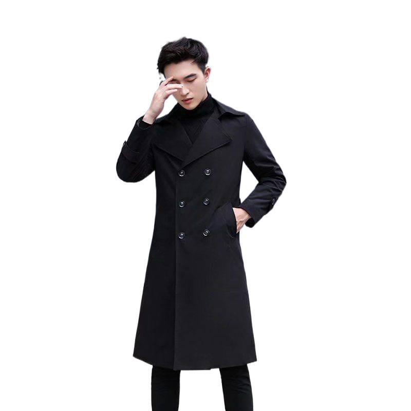 Gabardina de longitud media por encima de la rodilla estilo coreano para hombre, chaqueta informal holgada con doble botonadura para jóvenes, otoño e invierno_voghion.com