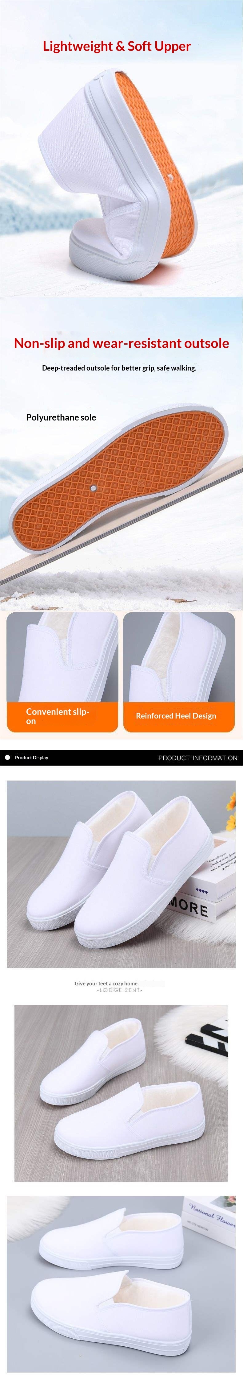 ShoeGlobe White Nurse Old North Arbeitsschuhe für Damen, flach, rutschfest, fleecegefüttert, Baumwolle, niedrig geschnitten, Gesundheitsschuhe_voghion.com