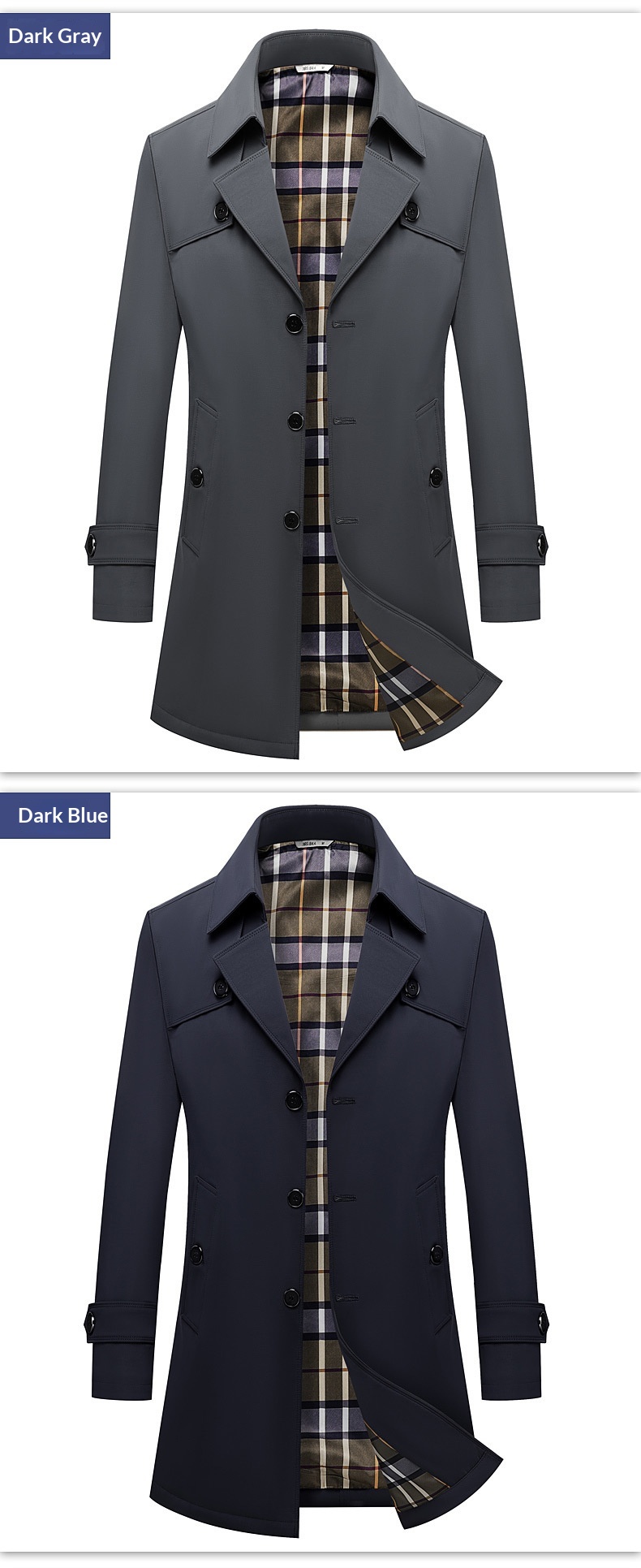 Damenbekleidung 2025 Neue große Größen Herren für Männer mittleren und jungen Alters Koreanischer Stil Slim Fit Einreiher Midi-Länge Trenchcoat_voghion.com