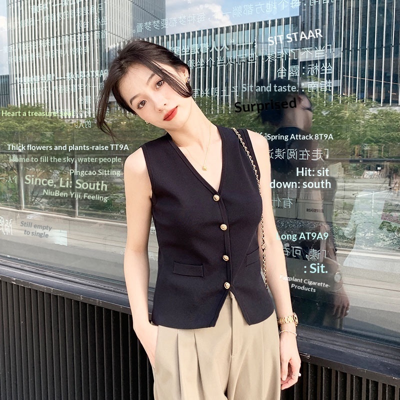 Women's Clothing Agent Cool Texture Outerwear Summer New Fashion Women's Casual V-neck Blazer Vest French Sleeveless Knit_voghion.com
