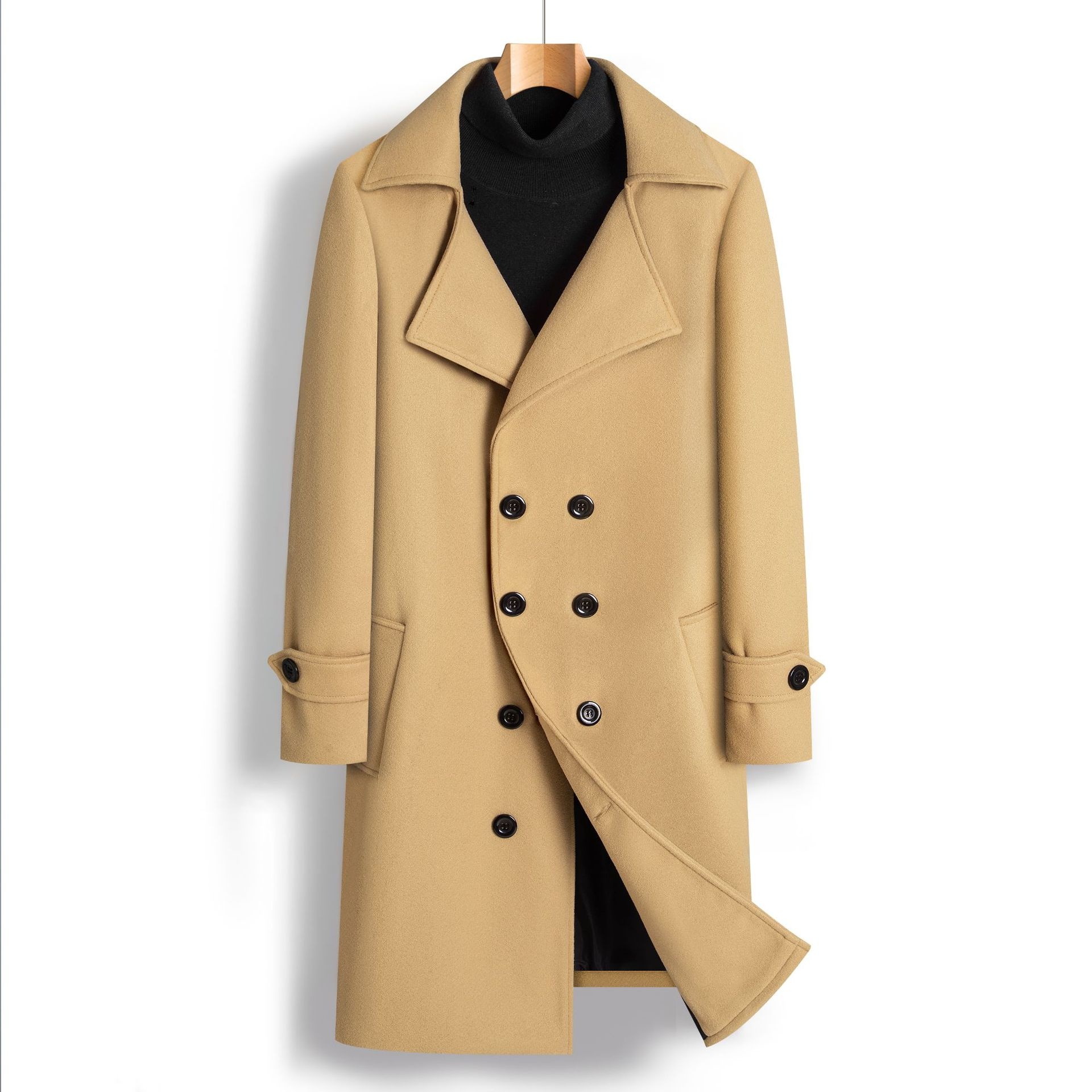 boy Boy Cross-Border Autumn Winter New European And American Trench Coat Men's Double-Breasted Mid-Length Woolen Overcoat_voghion.com