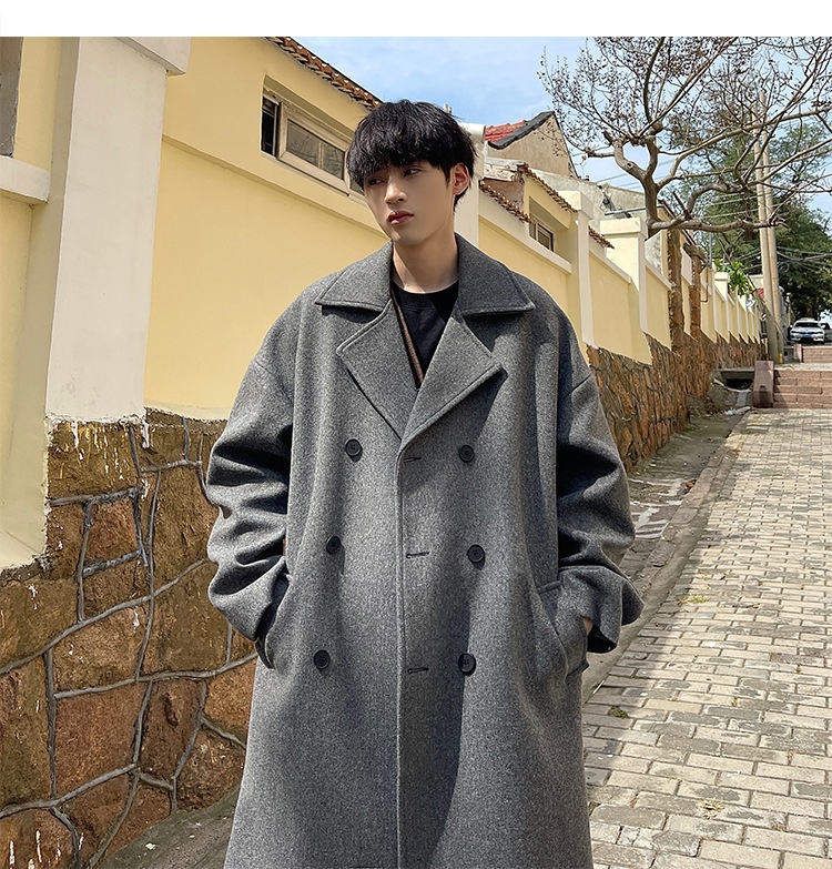 boy Boy Boy Mid-Length Autumn Winter Wool For Men Korean Trendy High-End Woolen Trench Coat Hong Kong Style Loose Plus Size Jacket_voghion.com