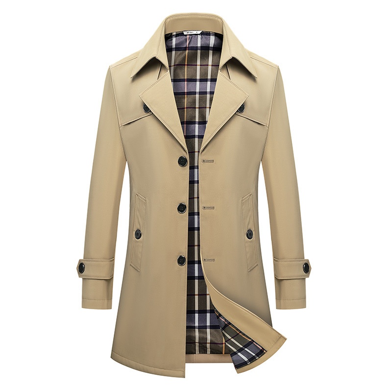Damenbekleidung 2025 Neue große Größen Herren für Männer mittleren und jungen Alters Koreanischer Stil Slim Fit Einreiher Midi-Länge Trenchcoat_voghion.com
