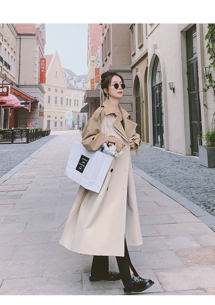 Modischer, eleganter Trenchcoat für Damen, mittellang, Herbst 2022, neuer Stil, Farbblock-Design, Overknee-Schnitt_voghion.com