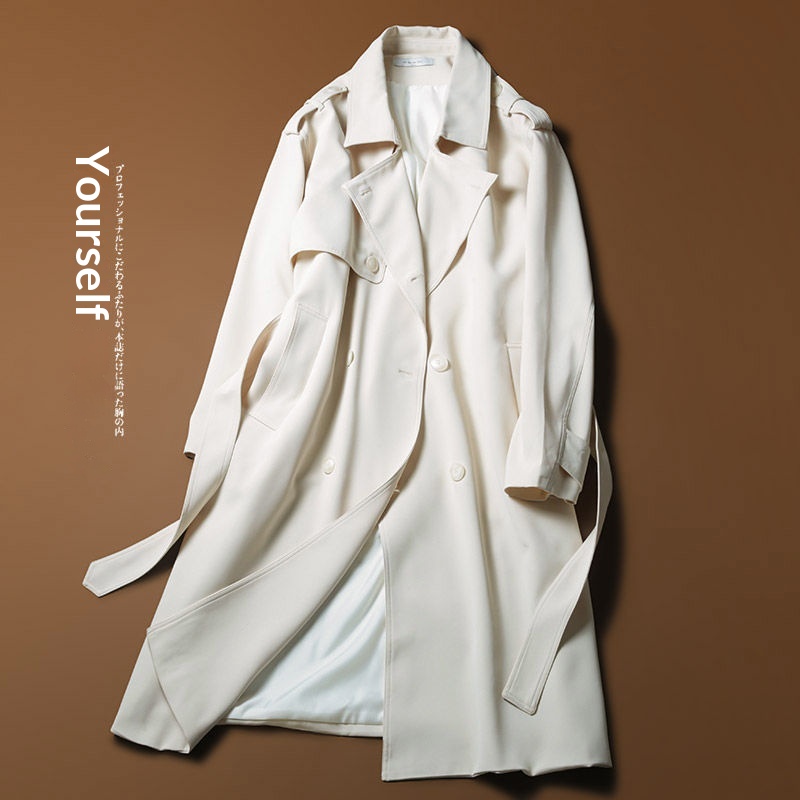 Women's British Style Lapel Mid-Length Trench Coat For Men, Spring And Autumn, Draped Double-Breasted Loose Oversized Long Coat_voghion.com