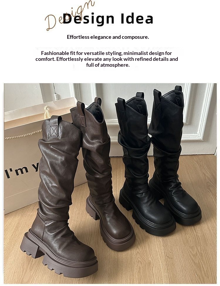 ShoeGlobe High Tube Fashion V Slim Thick Sole Autumn Winter 2025 Vielseitige Reitstiefel mit hohem Schaft und dicker Sohle_voghion.com