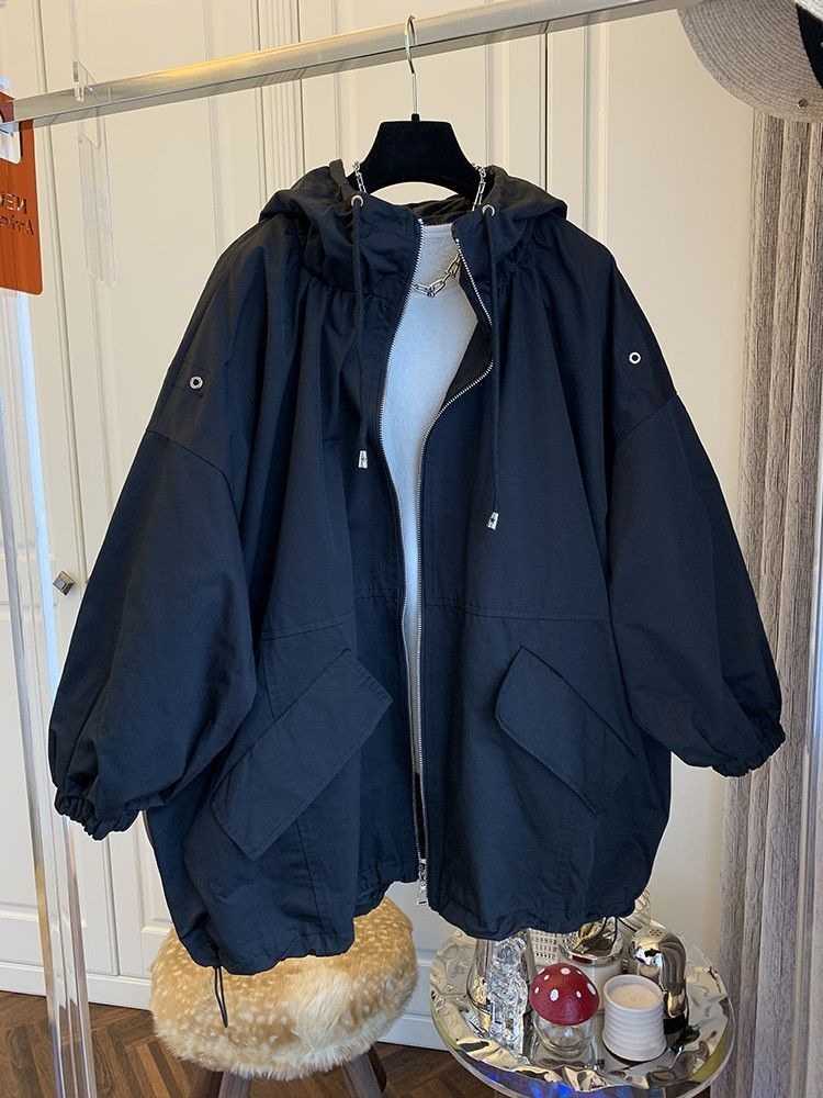 Women's Korean Style Loose Jacket Casual Hooded Retro Cloak Trench Coat For Plus Size Women Age-Reducing Ins Trend_voghion.com