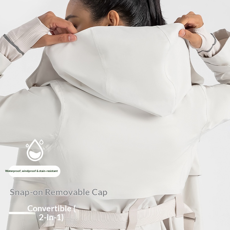 Trench lungo da donna, con cappuccio, collo rovesciato, vita sottile, antivento, impermeabile, traspirante, giacca casual da esterno_voghion.com