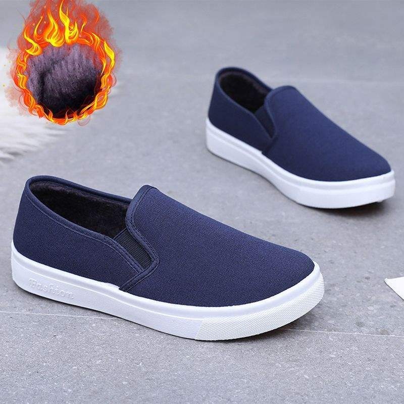 ShoeGlobe Krankenschwesterschuhe für Damen und Herren, rutschfeste, fleecegefütterte, warme Baumwollschuhe mit weicher Sohle, weiße Schuhe, Slip-On Old North Arbeitsschuhe aus Stoff für_voghion.com