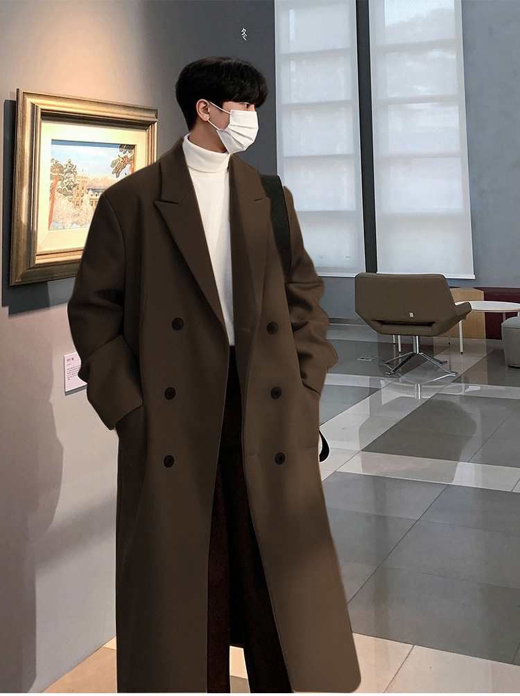 Boy Boy Nieuwe jas voor heren, halflange overknee kasjmier dubbelzijdige wollen trenchcoat, winter Koreaanse stijl_voghion.com