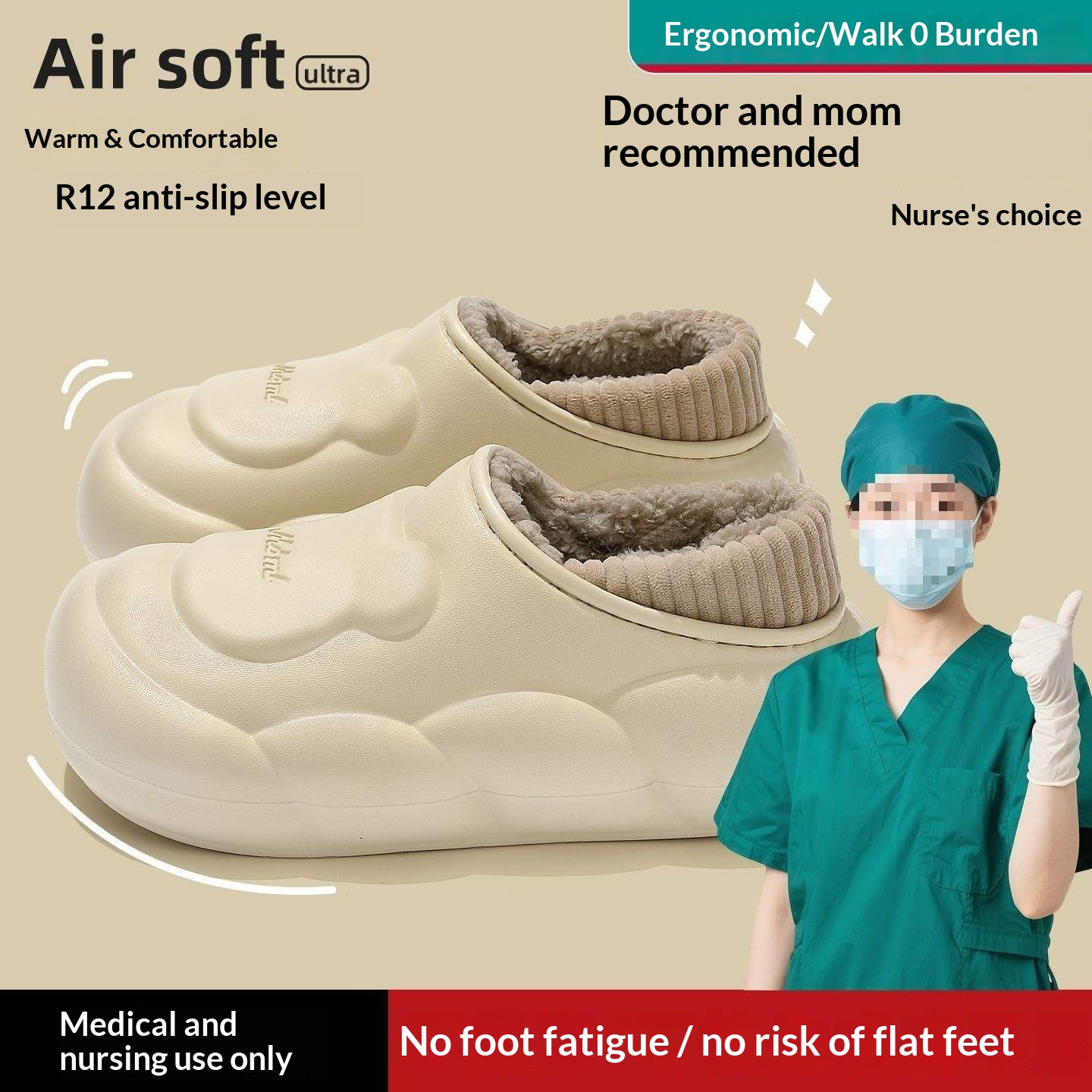 ShoeGlobe ShoeGlobe Waterproof Slippers Winter 2025 New Fleece-Lined Warm Non-Slip Nurse Cotton Shoes For Women_voghion.com