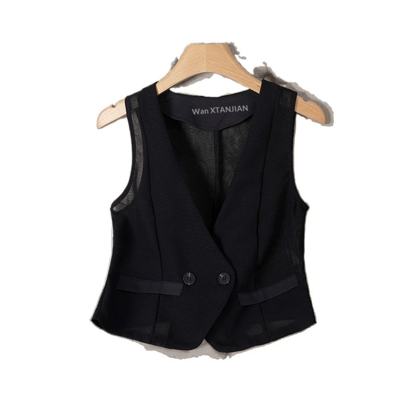 2025 New Fashion Design Slim Fit Short V-Neck Mesh Vest Outerwear Niche For Women's Summer Clothing_voghion.com