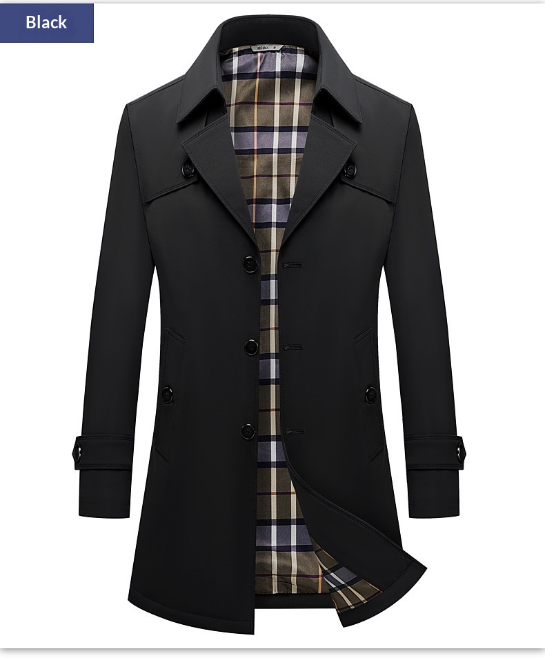 Damenbekleidung 2025 Neue große Größen Herren für Männer mittleren und jungen Alters Koreanischer Stil Slim Fit Einreiher Midi-Länge Trenchcoat_voghion.com