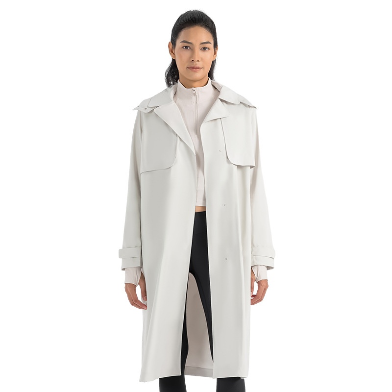 Trench lungo da donna, con cappuccio, collo rovesciato, vita sottile, antivento, impermeabile, traspirante, giacca casual da esterno_voghion.com