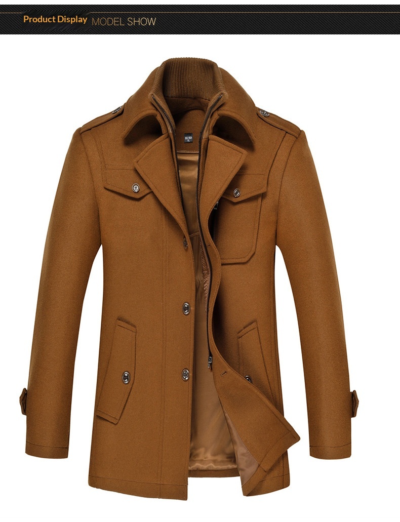 boy Boy Cross-Border Exclusive Autumn Winter Wool Double Layer Collar Neck Protection Men's Mid-Length Trench Casual Woolen Coat_voghion.com