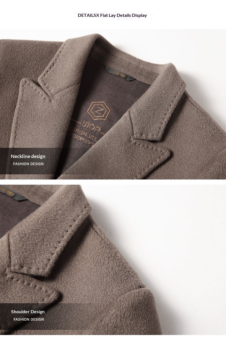 Manteau long d'automne-hiver pour homme, 100 % laine, col à revers pointus, doublure amovible en duvet d'oie, idéal pour les jeunes professionnels d'âge mûr. Chaud et confortable._voghion.com