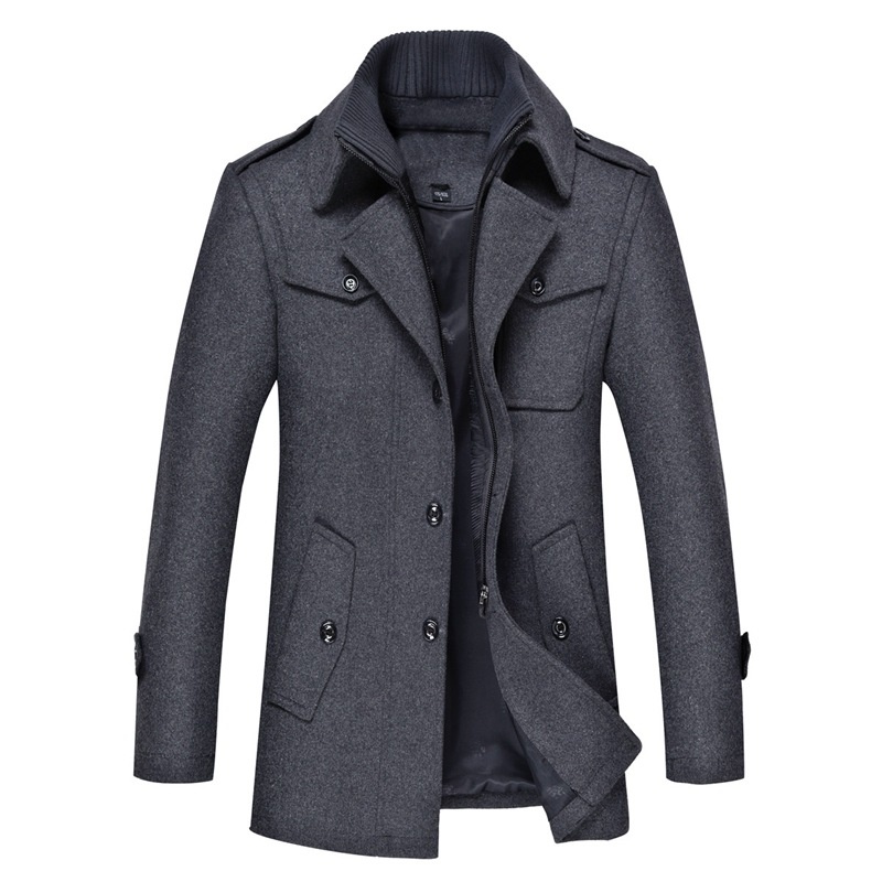 boy Boy Cross-Border Exclusive Autumn Winter Wool Double Layer Collar Neck Protection Men's Mid-Length Trench Casual Woolen Coat_voghion.com