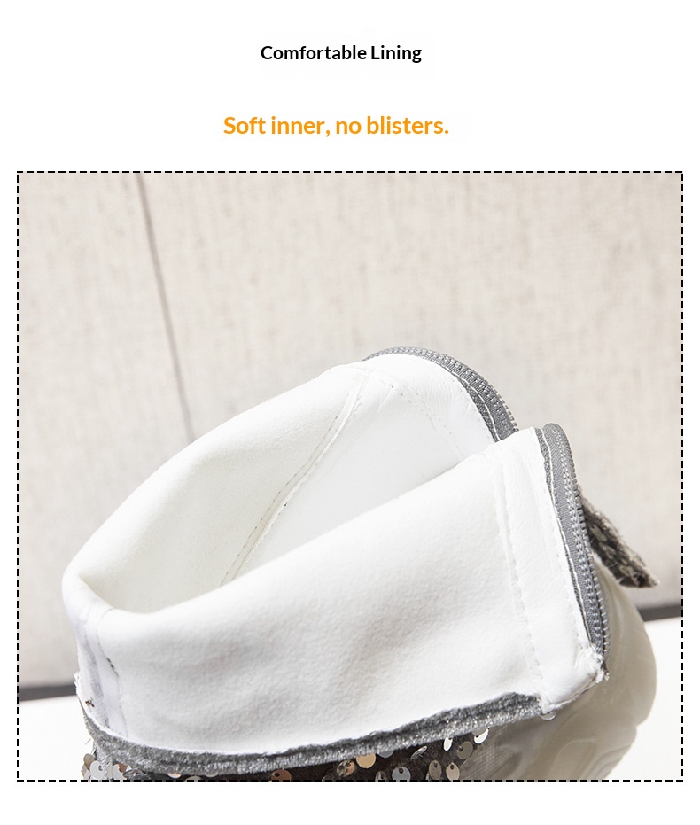 Scarpe con tacco alto ShoeGlobe da donna, nuovo design di nicchia per autunno e inverno, a metà polpaccio, foderate in pile, alla moda, in cotone versatile con paillettes_voghion.com