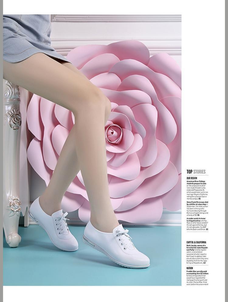 ShoeGlobe Damen-Schnürschuhe mit flacher Sohle, Größe L (41/42), vielseitig, bequem, aus weichem Leder, weiß, ideal für Schülerinnen, Krankenschwestern und Berufstätige._voghion.com