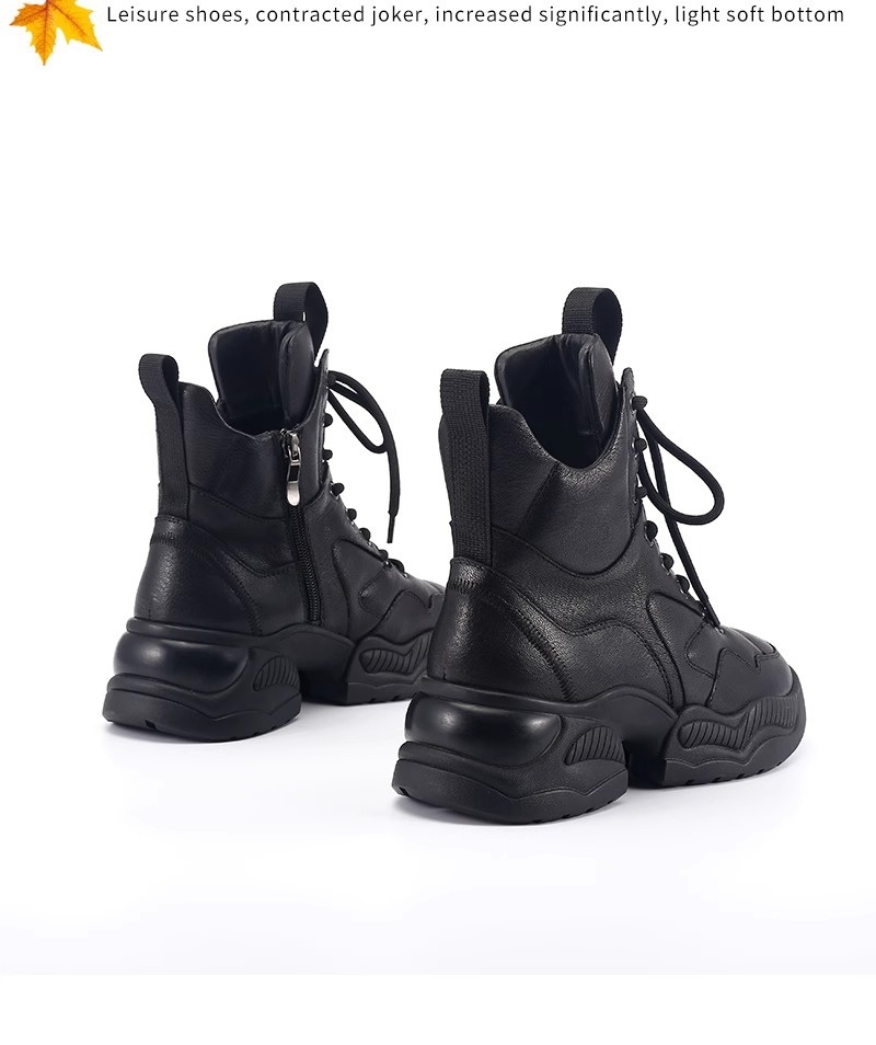 Chaussures montantes ShoeGlobe en cuir véritable à semelle épaisse pour femmes, doublées polaire, pour l'hiver, rehaussantes, inspirées par Martin, une célébrité d'Internet._voghion.com