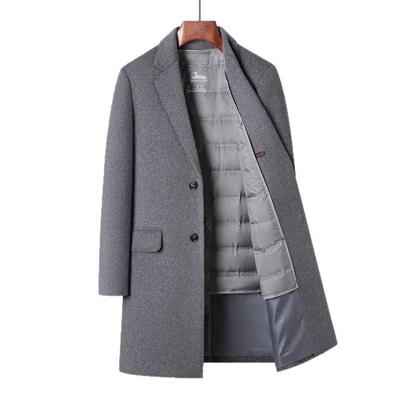Trench-coat mi-long en laine pour homme, 100 % coton, intérieur en duvet de canard, idéal pour l'automne et l'hiver._voghion.com