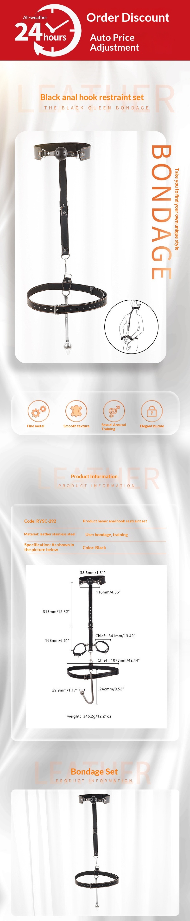 Ensemble de crochet anal sexy Eros Lab : accessoires alternatifs, collier de contention, bâillon, menottes, punition, entraînement, jouets sexuels pour adultes_voghion.com