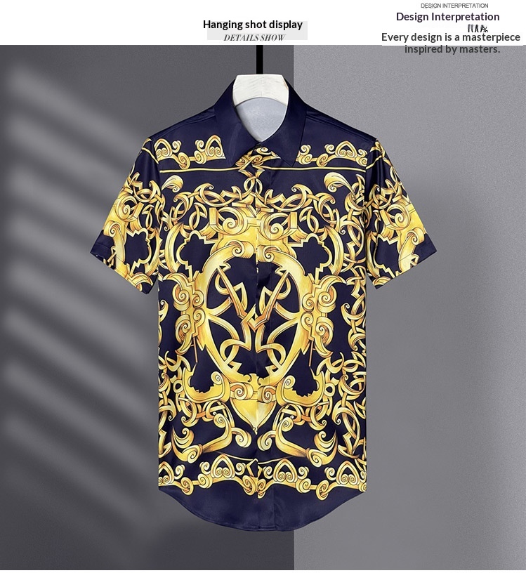 ForMen Gifan Belun European And American Style Short Sleeve Printed Slim Fit Men's Shirt Factory Supply_voghion.com
