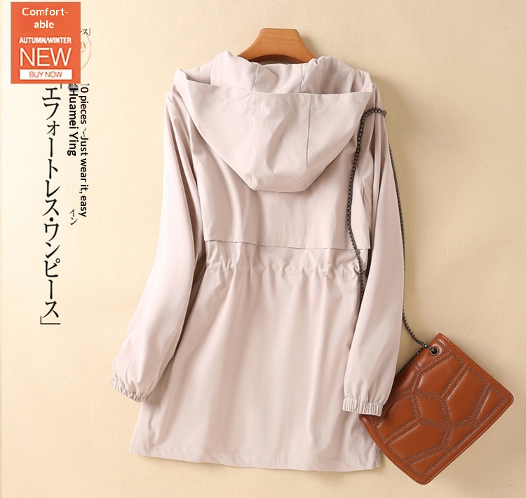 Women's Autumn New Korean Style Slim Fit Mid-Length Hooded Plus Size Student Trench Coat Fashion Ins Trend_voghion.com
