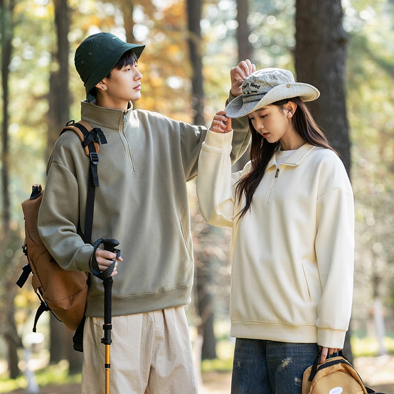 boy Kunhaipengyun Autumn New Fleece-Lined Thickened Stand Collar Sweatsh Men's Mountain Style Outdoor Solid Color Polo_voghion.com