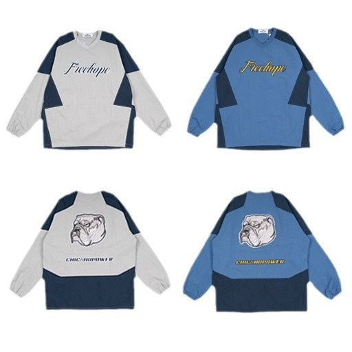 Damenmode Damen Dünner Old-School American Hip-Hop Streetdance Trenchcoat mit Bully Dog Kopfstickerei Essential Casual V_voghion.com