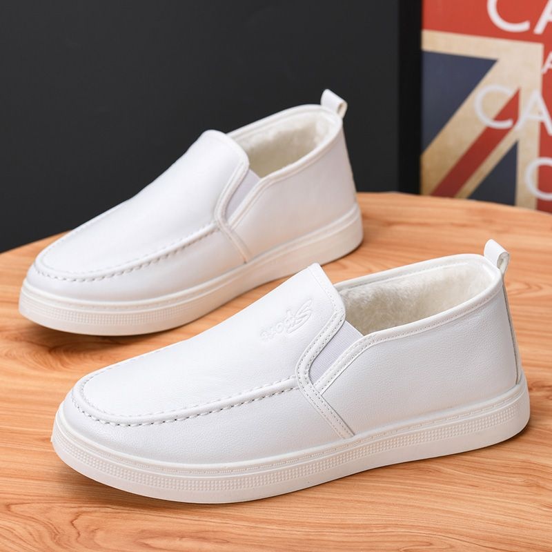 ShoeGlobe Herren-Winterschuhe mit Fleecefutter, warm, kältebeständig, weiß, lässig, weiche Sohle, wasserdicht, rutschfest, für Krankenhaus und medizinische Arbeit_voghion.com