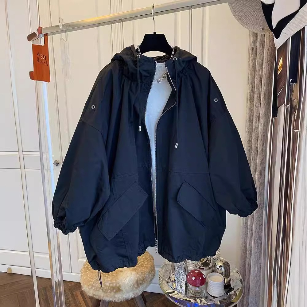 Women's Korean Style Loose Jacket Casual Hooded Retro Cloak Trench Coat For Plus Size Women Age-Reducing Ins Trend_voghion.com