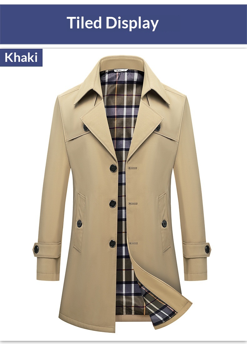 Damenbekleidung 2025 Neue große Größen Herren für Männer mittleren und jungen Alters Koreanischer Stil Slim Fit Einreiher Midi-Länge Trenchcoat_voghion.com