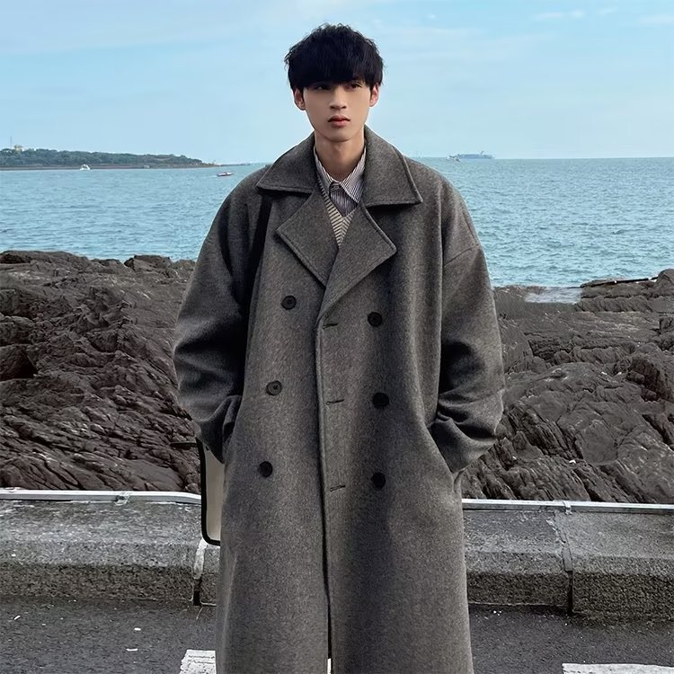 boy Boy Boy Mid-Length Autumn Winter Wool For Men Korean Trendy High-End Woolen Trench Coat Hong Kong Style Loose Plus Size Jacket_voghion.com