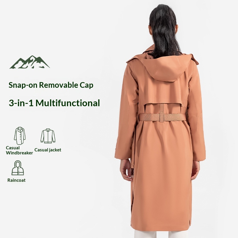 Trench lungo da donna, con cappuccio, collo rovesciato, vita sottile, antivento, impermeabile, traspirante, giacca casual da esterno_voghion.com