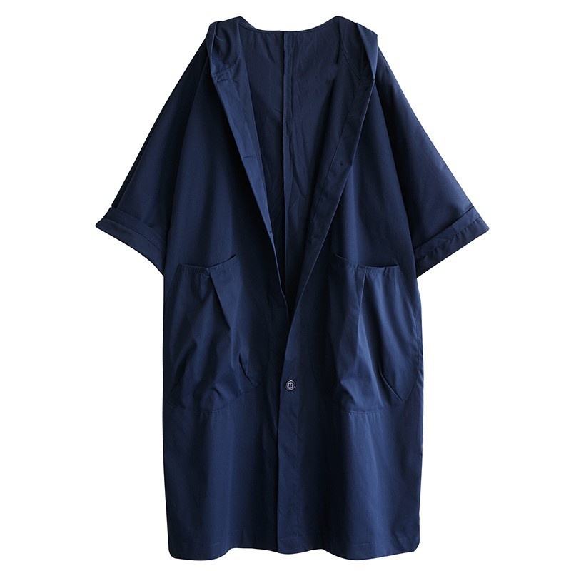 2024 Autumn New Artistic Loose Plus Size Over-the-Knee Long Large Pocket Trench Coat For Women With Hooded Commuter Casual_voghion.com