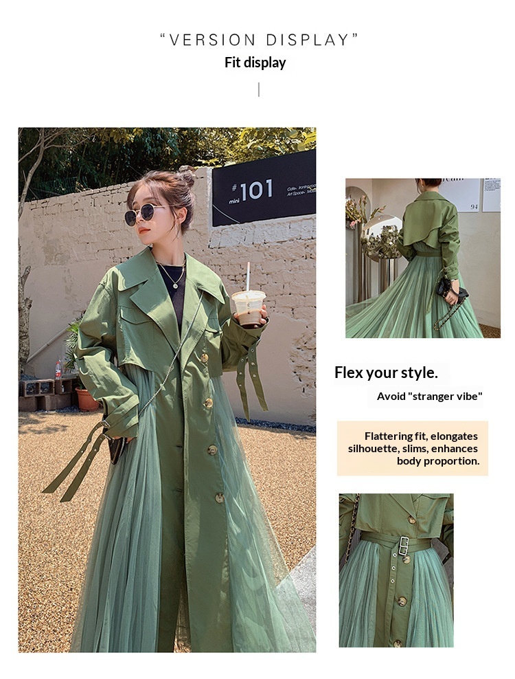 Women's Clothing Large Stock Available Spring And Autumn Khaki Trench For Women French Style Loose Mesh Patchwork Casual Elegant Coat_voghion.com