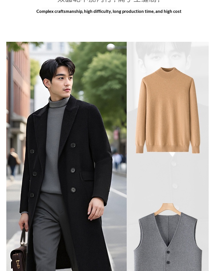 Manteau d'hiver pour garçon, 100 % laine, longueur genou, style coréen, double face, en cachemire épais, style décontracté._voghion.com