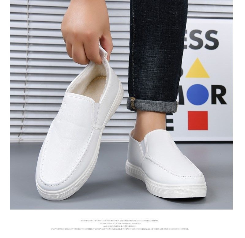 ShoeGlobe Herren-Winterschuhe mit Fleecefutter, warm, kältebeständig, weiß, lässig, weiche Sohle, wasserdicht, rutschfest, für Krankenhaus und medizinische Arbeit_voghion.com