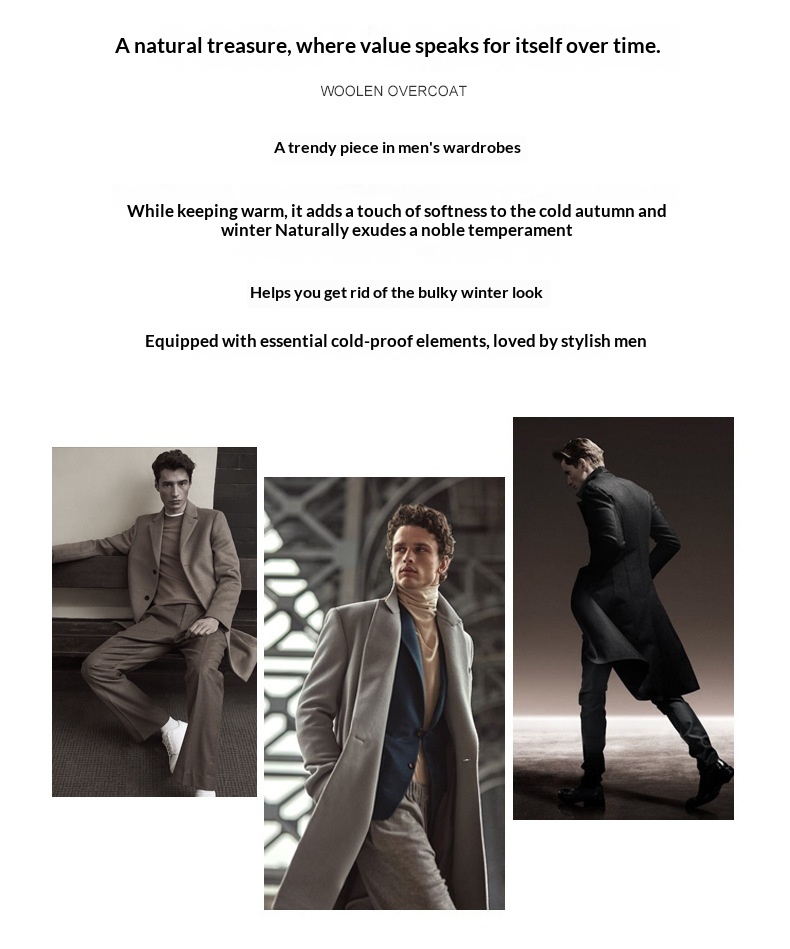 Trench-coat long homme en laine 100 % pour l'automne et l'hiver, à capuche double face et doublure en duvet._voghion.com