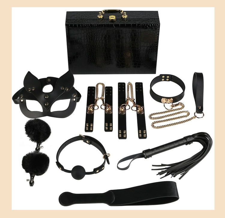 Eros Lab Sexy SM Training Female Passion Bondage Props Leather Collar Traction Adult Alternative Binding Ten-Piece Set_voghion.com