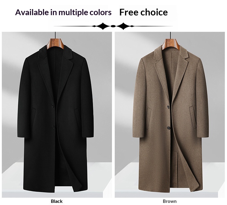 boy Boy Autumn Winter High-End Men's Bathrobe Style Long Over-the-Knee Double-Sided Cashmere With Tie Camel Wool Woolen Trench_voghion.com