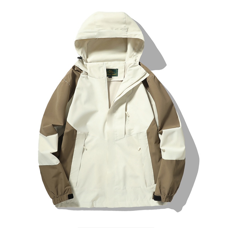 Veste de randonnée imperméable et coupe-vent pour femme, color block, avec capuche amovible. Modèle unique._voghion.com