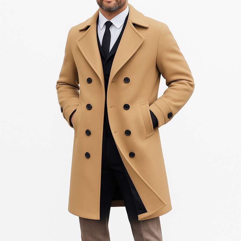 boy Boy Cross-Border Autumn Winter New European And American Trench Coat Men's Double-Breasted Mid-Length Woolen Overcoat_voghion.com